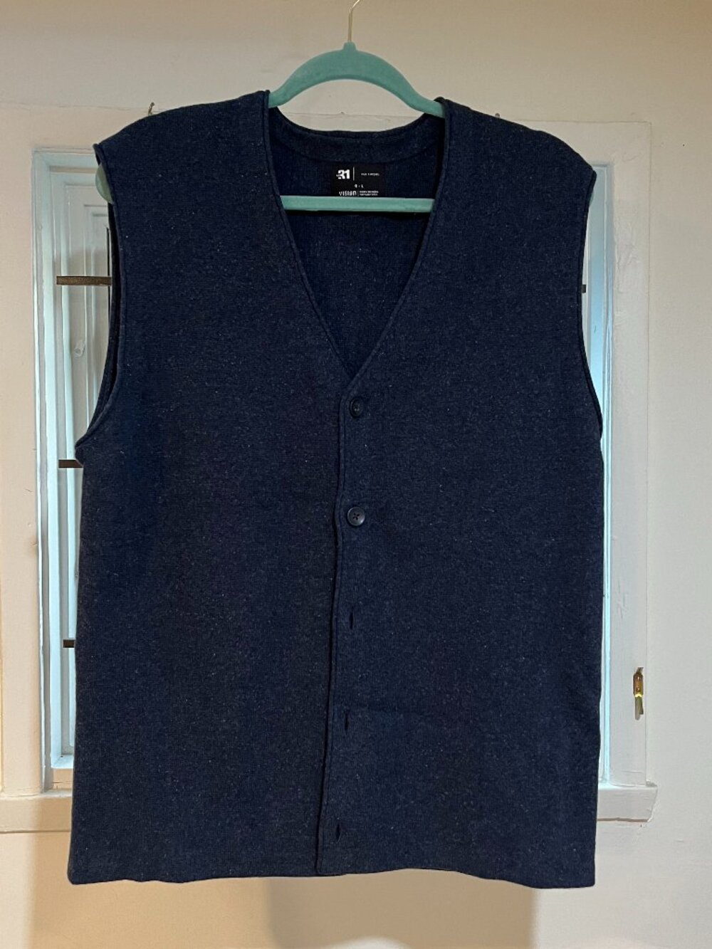 Men's Blue  Button-up Sweater Vest by Simons Le 31